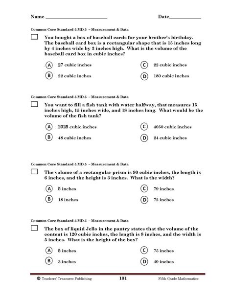 5th Grade Math Test.
